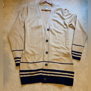 Camel & Navy long Duluth Trading Co cardigan